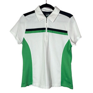 Women's Izod Cool FXG Short Sleeve 1/4 Zip Top White Black Green Y2K Style Sz M